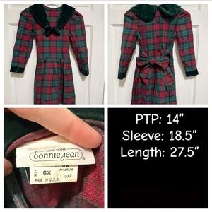 6X Vintage 1990s Red Green Plaid Velveteen Collar Christmas Long Sleeve
